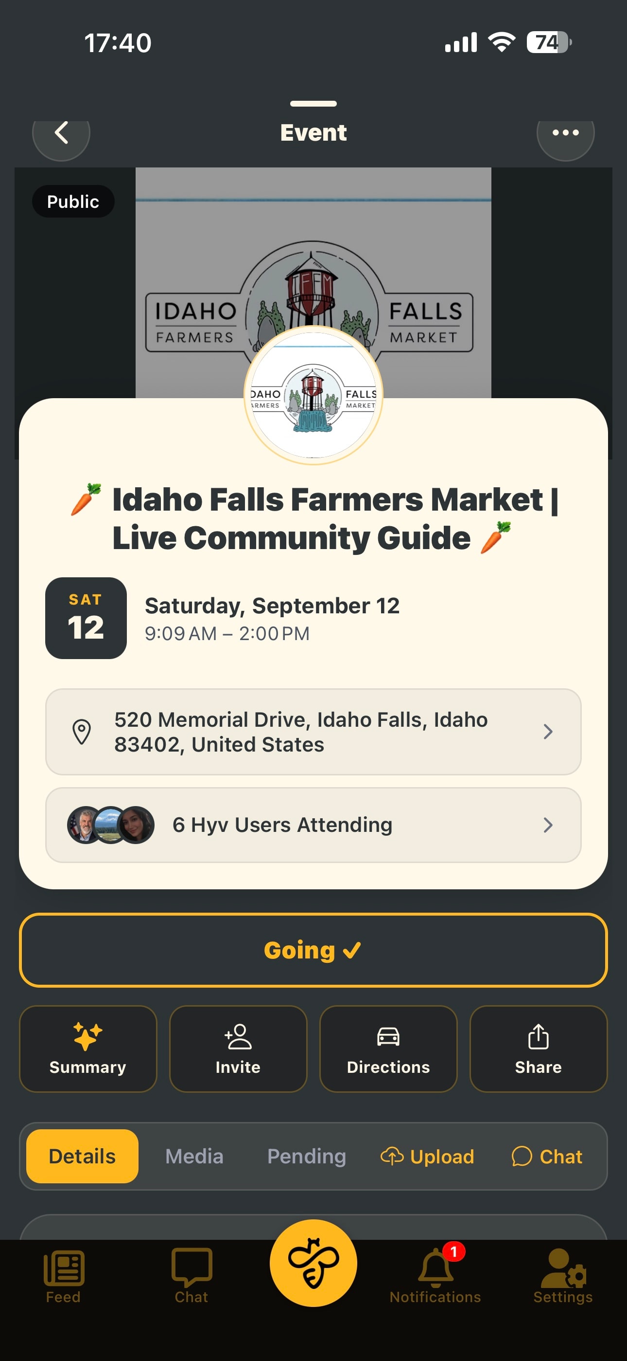 HYV app events screen